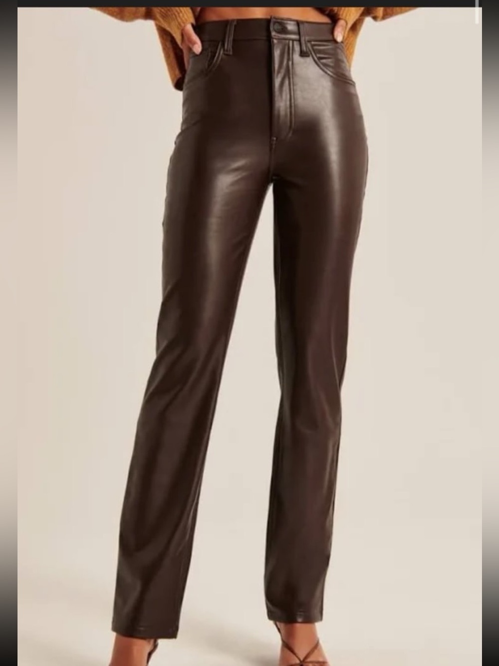 Abercrombie Curve Love 90s straight leg brown leather pants